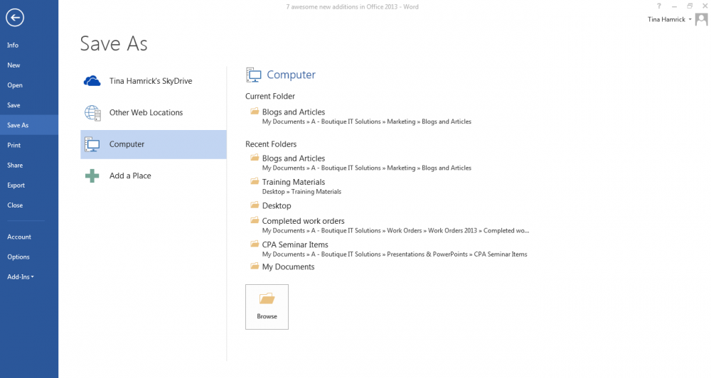 Sky Drive integration in Office 2013